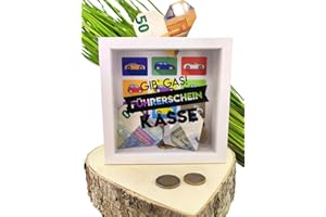 MC-Trend Hucha para carné de conducir, 15 x 15 x 5 cm, para coche, moto, scooter, camión, remolque, quad, examen, hucha, idea de dinero, dinero (caja de permiso de conducir)