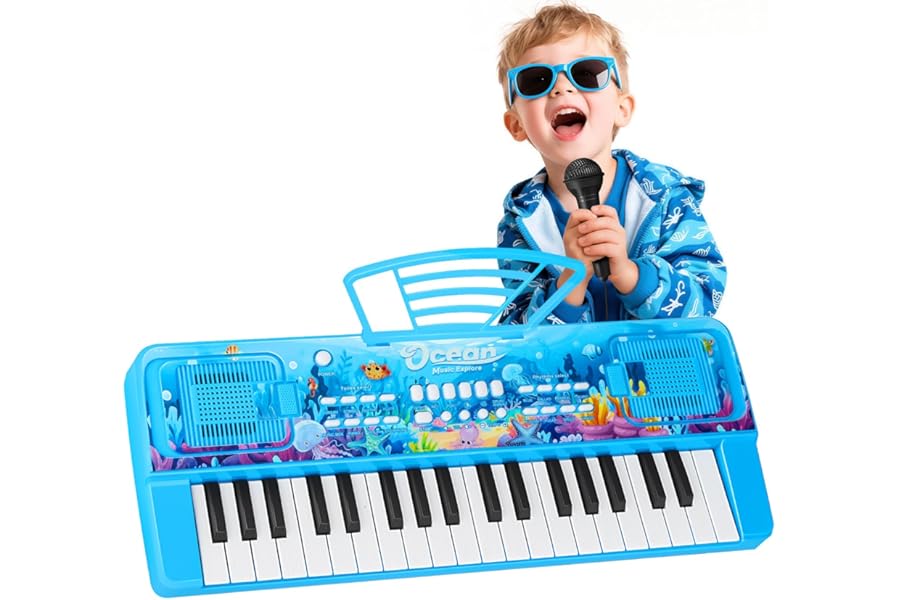 37 Key Upgrade Piano Keyboard for Kids Musical Instruments Toys Ages 3-5, Portable Electronic Keyboard Piano with Microphone Birthday Toy for 3 4 5 6 7 Year Old Boys Girls Gifts (Blue Ocean)
