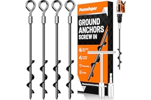 PAMOFUPER Ground Anchors Screw in, Heavy Duty Tent Pegs Trampoline Pegs, Tent Pegs for Camping Tent, Canopies, Carports, Sheds, Swing Sets,14in Ground Anchors for High Winds (4Pack)