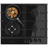 Cecotec Bolero Squad G 4400F Glass Black Gas Hob 4 Burner, Glass Black, Cast Iron Grills, WOK Triple Crown Burner, Electronic