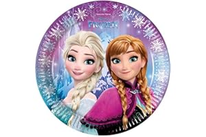 Procos 10040687 86755 - Partyteller Eiskönigin, 8 Stück, Durchmesser 23 cm, Pappteller, Teller, Einweggeschirr, Tischdekoration, Party, Anna, Elsa, Frozen