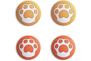 eXtremeRate PlayVital Copri Analogici in Silicone per Nintendo Switch/Switch OLED Joycon,Cover Levette Analogiche Joystick Thumb Grip Cap per NS Switch Lite(Zampa di Gatto)-Giallo&Arancione