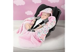 Joyz Manta con Capucha para Bebé 84x84cm 100% Algodón Flores con Rosas Minky Saco de Doble Cara para Accurucarse Toda la Temporada Universal Portabebés Ideal para el Cochecito o Silla de Paseo
