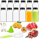 Leaflai Juice Bottles, 12 Pack 250ml Juice Bottles with Caps, Plastic Juice Bottles with Fruit Stickers, Reusable Empty Bottl