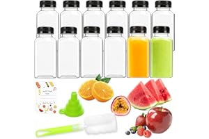 Leaflai 250ml Juice Bottles 12 Pack - 8oz Shot Bottles, Plastic Bottle with Leak-Proof Lids and Labels, Reusable Drink Containers for Home, Party, Camping and as Gifts