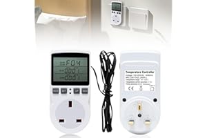 VAILEAL Digital Temperature Controller, Large Screen British Standard Temperature Control Socket, Thermostat Outlet Socket with Temp Sensor, 250v Digital Thermostat for Greenhouse Farm Terrarium Reptile