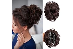 SWY HAIR Claw Clip Messy Bun Hair Piece Wavy Curly Large Hair Bun Clip in Claw Chignon Ponytail Hairpieces Synthetic Tousled Updo Hair Extensions Scrunchie Hairpiece for Women (Dark Brown)