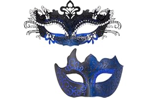 MYSEUNI Maskerade Masken für Paare – Glänzende Strass Metall Filigrane venezianische Maske & Herren Venezianische Maske für Karneval