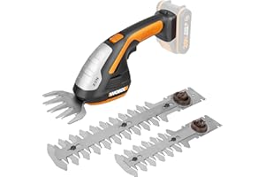WORX WG801E.9 - Akku Gras- und Strauchschere 20V PowerShare, 3-in-1 Schere mit verschiedenen Messer Aufsätzen – 20 cm Schere, 12 cm Strauchtrimmer, 10 cm Grasmesser – ohne Akku und Ladegerät