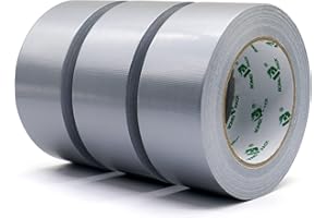 BOMEI PACK Universal - Ruban Adhésif Toilé Gris, Heavy Duty Duct Tape 3 rouleaux 50 mm x 50 m pour les travaux de réparation, fixation, de scellage, d'étiquetage et de rénovation