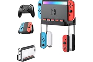 ZAONOOL Wandhalterung mit 2 Controller-Halterungen für Nintendo Switch und Switch OLED, Metall Wandhalterung Kit Regalständer mit 5 Spielkarten und 4 Joy Con Aufhängern, Konsole sicher in der Nähe