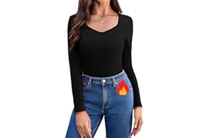 Aottori Haut Thermique Femme à Manches Longues Basic Tee Shirt Léger Slim Fit sous-vêtement Thermiques Pull Basique Chaud élégant Maillot de Corps Dessus de Base Hiver Automne