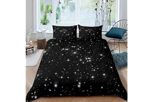 Tbrand Galaxis Betten Set Schwarz Sternenhimmel Bettwäsche Set 135x200cm für Kinder Jungen Mädchen Bright Star Bettbezug Set Morden Ultra weich Dekor 2St