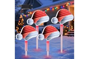 Quntis Christmas Pathway Lights Mains Powered, 4Pack Led Christmas Hats Pathfinder Garden Lights, IP44 Waterproof Xmas Decoration for Path Stake Outdoor Courtyard Road Balcony Yard Lawn Holiday