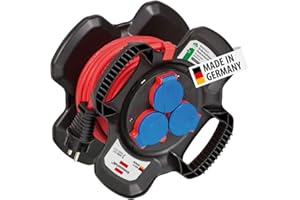 Brennenstuhl enrollacables X-Gum con 3 tomas de corriente, alargador enrollable de cable 10 m (uso en exteriores, irrompible, fabricado en alemania)