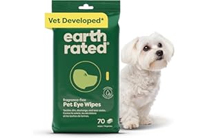 Earth Rated Lot de 70 lingettes pour Les Yeux d'animaux de Compagnie développées par Les vétérinaires, nettoyantes hypoallergéniques pour Les Yeux de Chiens et de Chats pour enlever la saleté et Les