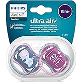 Philips Avent Ultra Air Pacifier, 18 Months+, for Baby Girls, 2&rsquo; Pack, Orthodontic Silicone, Large Air Hole, Microwave Ster