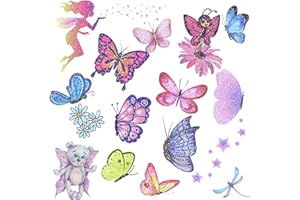 Wendergo 12 Sheets Butterfly Kids Tattoos, Temporary Butterfly Stickers, Glitter Tattoos for Girls Children Birthday Party Carnival Makeup Party Bag Fillers