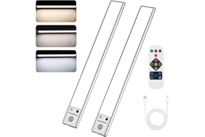 EverBrite Luce LED 2 Pezzi con Sensore di Movimento, Ricaricabile con Telecomando, 78 LED, 3 Modalità, Batteria 2200mAh, Luce Regolabile 3000K/4000K/6500K, per Armadio, Scala, Cucina, Corridoio