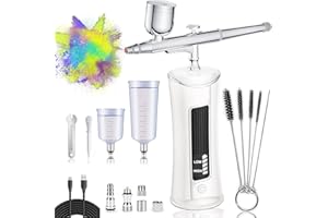 DEVENIRRICHE Airbrush Set, Rechargeable Cordless Air Compressor with LED Display for Makeup,Tattoos,Cake,Mode Making and DIY