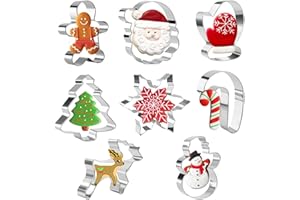 CRETHINK Lot de 8 emporte-pièces de Noël – Bonhomme de pain d'épices, arbre de Noël, flocon de neige, bonhomme de neige, visage de Père Noël, renne, canne à sucre et moufles