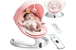 KOTSY BlundiQue dondolo neonato elettrico con telecomando e controllo blueteeth per connessione smartphone,altalena neonato con cintura di sicurezza a 5 punti,con 5 ampiezze altalene timer a 3 stadi(rosa)