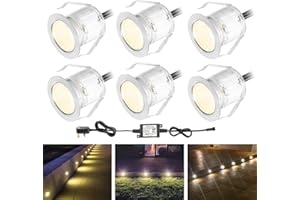 INDARUN Warm White Led Decking Lights Outdoor Waterproof IP67 Ø30MM 12V - Led Plinth Light Kits for Terrace/Patio/Path/Wall/Garden/Decoration, 6 Packs