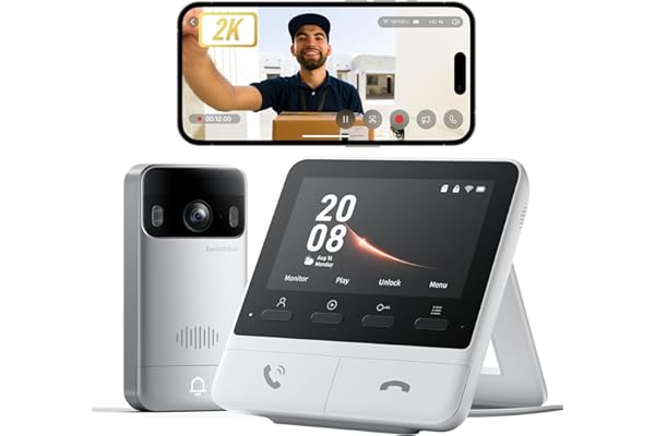 SwitchBot Sonnette sans Fil avec Camera, 2K Visiophone sans Fil avec écran de 4,3 Pouces, Visiophone Intelligente avec Grand Angle de 165 °, 5000 mAh, Audio bidirectionnel, Compatible Alexa
