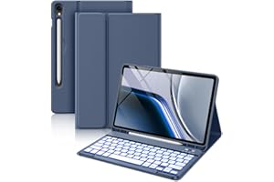 ‎VOBAFE Vobafe Tastatur Hülle für Samsung Galaxy Tab S10 Lite/S10 FE/S9 FE 10.9 Zoll/Tab S9 11 Zoll, 7-Farben Beleuchtung Keyboard Cover mit Stifthalter & Schnellladung, QWERTZ-Layout, Blaugrau