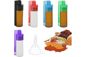Icywink 5 Piezas Botellas de Especias en Polvo con Cuchara, Botella de Vidrio Pequeña de 51 mm de Altura con Micro Embudo, Mini Botella Pequeña Caja Adecuada para Acampar Viajar Barbacoa