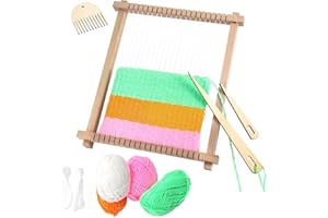 Zocipro Webrahmen für Kinder, 24 x 28 cm Webbrett Groß für kinder ab 4 5 6 7 8 9 10 Jahre, Holz Weben Set mit Nadel, Kamm, weißer Faden, Knäuel aus farbiger Farbverlaufswolle