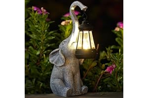 Goodeco Elephant Ornaments with Solar Lanterns - 27.5cm Elephant Outdoor Statues Figurines with Solar Powered LED Lights for Garden/Yard Decor,Good Luck Elephant gifts for women