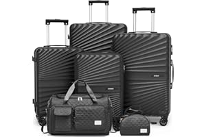 Joyway 6 PCS Juego de Maletas, ABS Set de Trolley Viaje Rígidas(46/56/66/75cm), Maleta de Cabina Ligero Duradero con 4 Ruedas Dobles Giratorias y Cerradura TSA Incluye Bolsa de Viaje y Neceser