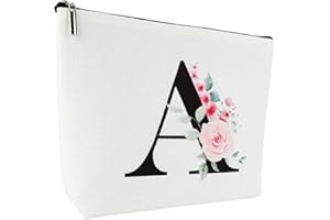 Blisswave Neceser Personalizado, con Nombre de La A a la Z, Cremallera Metálica, Diseño de Impresión Exquisito, con Forro Negro Resistente a Las Manchas, Regalos Personalizados (Blanco)