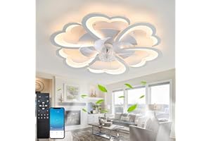 FACHAE Fiore Ventilatore Da Soffitto Con Luce E Telecomando,Dc 6 Velocità Lampadario Con Ventilatore Da Soffitto,Led Dimmerabile,Funzione Di Memoria Silenzioso,Per Soggiorno Camera Da Letto,App,Bianco