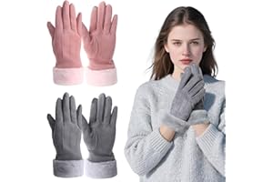 KASURE Gants Femme Hiver, Gants Thermiques Tactiles Chauds et Confortables, Lot de 2 Paires en Matière Douce Anti-Froid, Idéal pour Fille Mère Petite Amie – Rose et Noir