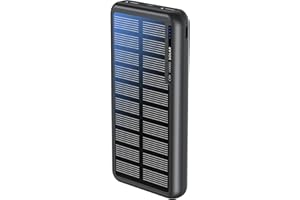 Boompods Obi Solar 10000mAh Solar Powerbank - Schnellladendes Ladegerät mit USB-C & 2X USB-Anschlüssen, Outdoor Power Bank mit Solarpanel, Robuste Ladestation für Handy, Tablets und Reisen, Schwarz