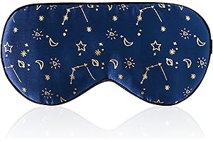 TOWNSSILK Antifaz para dormir de seda con correa ajustable, cómodo y supersuave (azul con estampado de estrellas dorado)