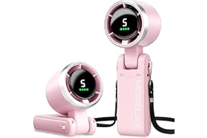Morelax Tragbarer Turbo Handventilator, 5-stufiger, LED-Display, 4000mAh Akku USB Aufladbar, 3-in-1 Hand/Schreibtisch/Halsventilator für Reisen Camping Outdoor,Rosa