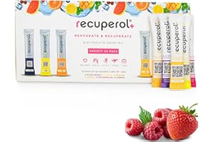 Recuperol - Rehydration Sachets, Variety 30 Pack - 6 Natural Flavours - Rehydration & Recovery Electrolytes - with Zinc, Vitamin C, B12, D3 & Potassium - Sugar Free, Vegan & Low Calorie