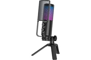 FDUCE Micrófono USB para Juegos, micrófono de Condensador de Escritorio para Juegos, podcasting, con Interruptor RGB, botón de Silencio, monitoreo de Auriculares, Filtro pop-SL160