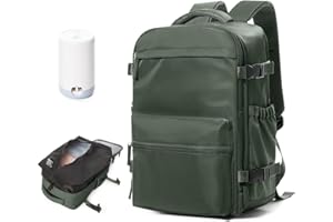 BOXSAM Zaino Sottovuoto Viaggio Con Pompa Zaino Ryanair 40x30x25 Aereo Bagaglio a Mano Borsa da Cabina per Donna Uomo Zaini 14 Pollici Porta PC Casual Impermeabile Daypack Verde