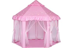 MINGPINHUIUS Tenda da gioco Castello delle Principesse, per interni ed esterni, con luci a stella, per bambine 3-9 anni