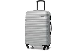 WITTCHEN Maleta Mediana Trolley Maleta Trolley Mediana Carcasa rígida de ABS 4 Ruedas giratorias Cerradura de combinación asa telescópica Groove Line Gris