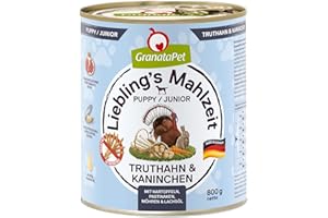 Granatapet Liebling'S Mahlzeit Indyk I Królik Junior, Mokra Karma Dla Psów, Karma Dla Psów Bez Zbóż I Bez Dodatków Cukru, Mieszanka Paszowa Pełnoporcjowa, 6 X 800 G