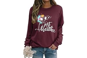 Dresswel Women Dandelion Print Sweatshirt Crew Neck Long Sleeve Tops Basic Jumper Tunic Blouse Shirts