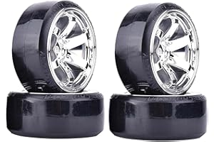 KINGCOO RC Drift Car Wheel and Tyre, 4PCS 63mm Hard Tires Plastic Wheel Rims for 1/10 On-Road Racing Drifting Car Spare Parts for HSP Tamiya HPI Kyosho(Silver)