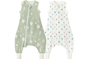 Nivolltha 2er 0.5 TOG Premium Qualität Schlafsack mit Füßen, 100% Baumwolle Super Weich Sommer Schlafsack mit Beinen, Blätter und Kaktus, Größe M