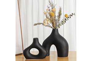 Sawoake Set di 4 vasi in ceramica nera per decorazioni moderne per la casa, rotondi, opachi, per erba della pampa, in stile minimalismo, per soggiorno, matrimonio
