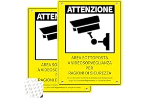 SPINNE LUCAS Cartello Area Videosorvegliata Alluminio 30cm x 20cm 2 PZ, Cartello Videosorveglianza, Cartello Area Videosorvegliata, Con Adesivo e Fori Preforati, per Casa e Negozio, Interno ed Esterno